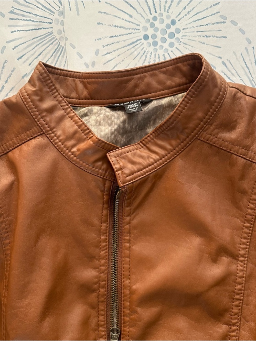 George Chestnut Brown Leather Zip-Front Jacket size 18W-20W - Picture 11 of 13